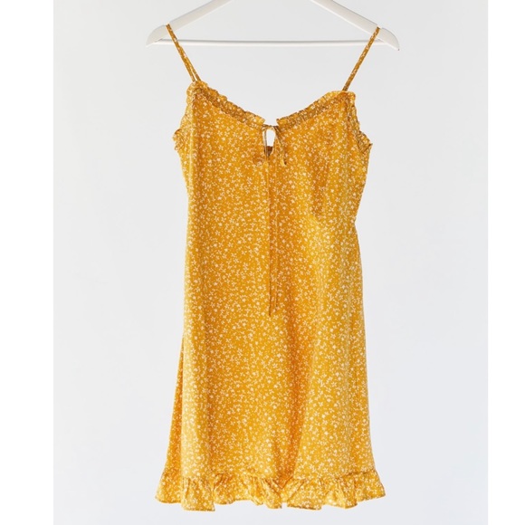 UO Dress Forum Yellow Floral Ruffle Mini Dress - Picture 1 of 3